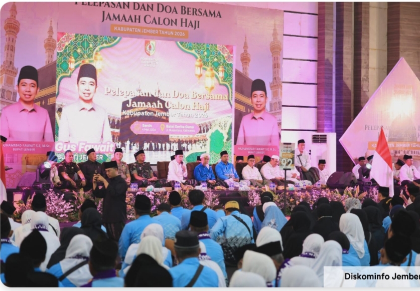 Pelepasan dan Doa Bersama Jamaah Calon Haji Kabupaten Jember Menguatkan Niat Menuju Tanah Suci.