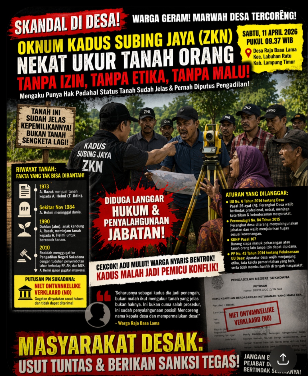 Oknum Kadus Subing Jaya Ukur Tanah Bersengketa Tanpa Dasar Jelaka